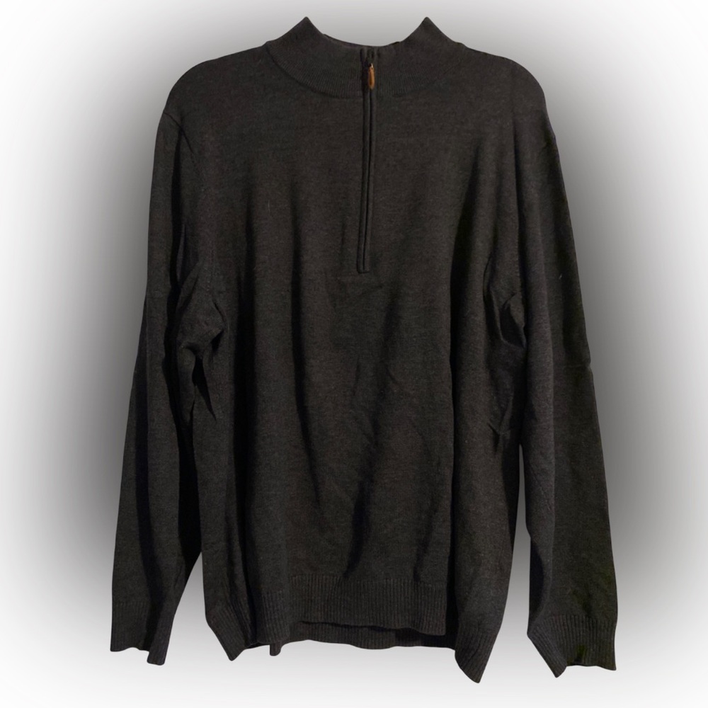 J. McLaughlin Men Tate 1/4 Zip Mock Neck Pullover Cotton Blend Sweater Dark Grey